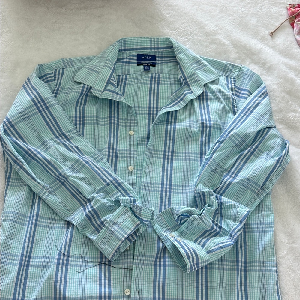 Apt. 9 Men's Green and Blue Checkered Shirt